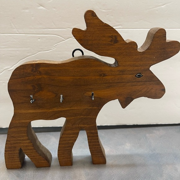 Moose Rustic Handmade Keychain Holder Cabin RV House Wood Wall Hanger Hook - Picture 1 of 8